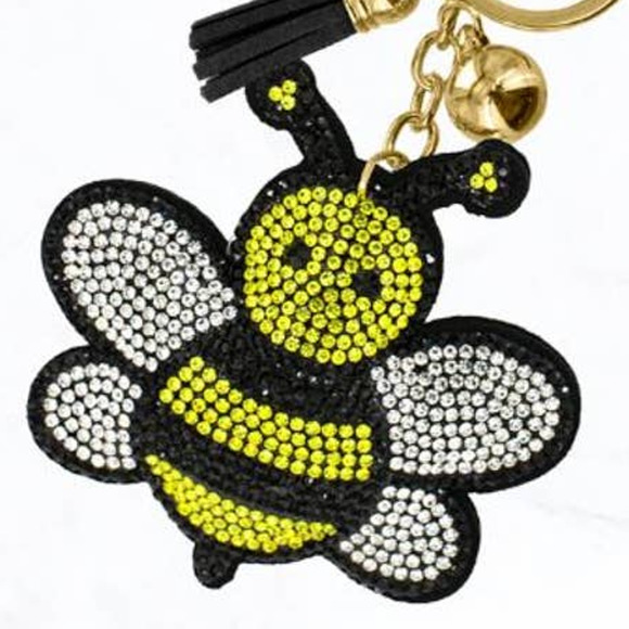 Black & Yellow Bumblebee Crystal Keychain Keyring Bag Charm - Picture 2 of 2